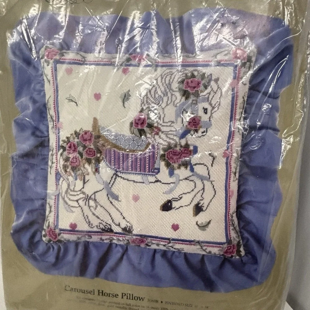 Vintage Candamar Needlepoint Kit #30608 CAROUSEL HORSE PILLOW Something Special